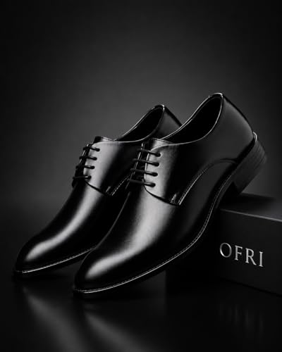 Image of Men's Premium Glossy Oxford Dress Shoes, Black, Lace-Up, Cushioned Comfort, TPR Sole, Classic Luxury Derby Style, for Wedding, Office, Business, Party