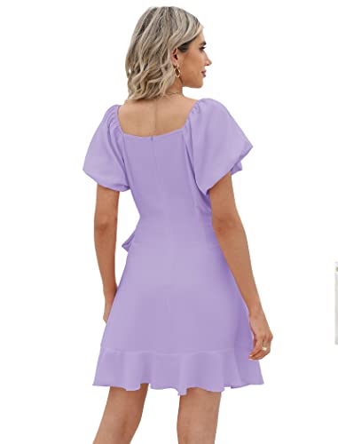 Image of Sampeel Womens Summer Dresses Square Neck Puff Sleeve Tie Waist Short Dress
