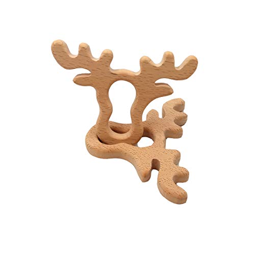 Image of 10pcs Natural Wooden Antlers Montessori Toy Pendant Pure Natural Beech Wood Animal Shape Toys for Handmade Necklace /Bracelet (Antlers 10pcs)