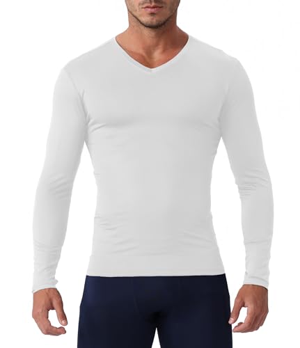 Men's Compression Shirt V Neck Long Sleeve Workout Shirts Cool Dry Athletic Gym Undershirts Active Sports Baselayer Tops