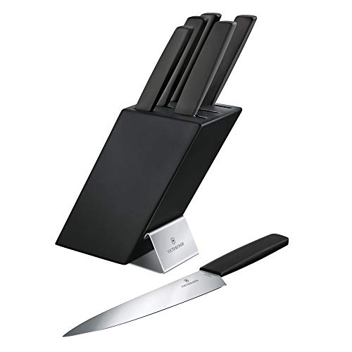 Victorinox Swiss Modern Stainless Steel Santoku Knife - Chopping Knife with Fluted Edge for Kitchen Use, Black, 17 Cm, Swiss Made