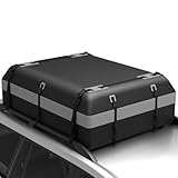 COSTWAY 15/21 Cubic Feet Car Roof Bag, 100% Waterproof Roofing Cargo Carrier with Anti-Slip Mat, Combination Lock & Straps, Rooftop Luggage Storage Box (Black+Grey, 21 Cubic Ft/600L)