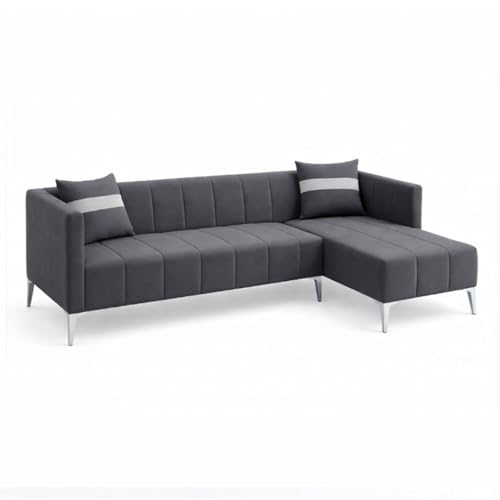 Image of Solomon Luxe Velvet-Suede Fabric 5 Seater RHS L Shape Sofa | Comfortable & Spacious Seating | Modern Sofa for Living Room - Dark Gray
