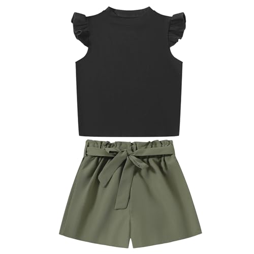 Image of Girls 2 Piece Outfit Summer Short Sets Tee Top T-shirt and Shorts with Belt Floral Print Clothing Sets
