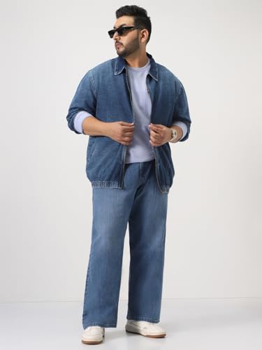 Image of Urbano Plus Men's Relaxed Fit Full Sleeve Harrington Denim Jacket