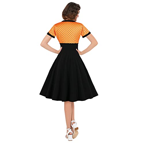 Image of KILLREAL Women's Vintage Polka Dot Print A-Line Pin Up Style Sleeveless Cocktail Party Casual Dress