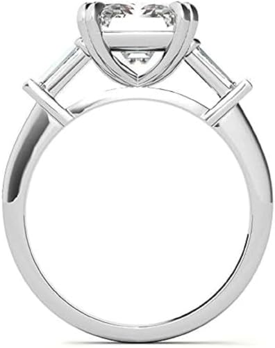 Emerald Moissanite Tapered Baguette Double Claw Prong Engagement Ring, 3.00 Carat Colorless VVS1 Clarity Emerald Cut Moissanite Diamond 925 Sterling Silver Anniversary Ring for Her 7