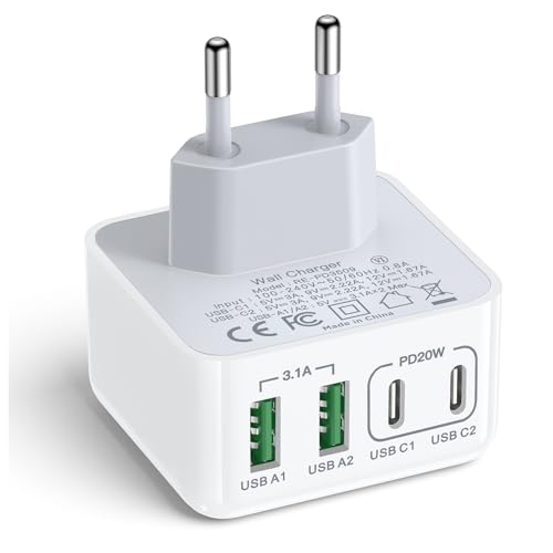 USB C Ladegerät, 40W 4-Port Mehrfach Ladegerät mit USBC und...