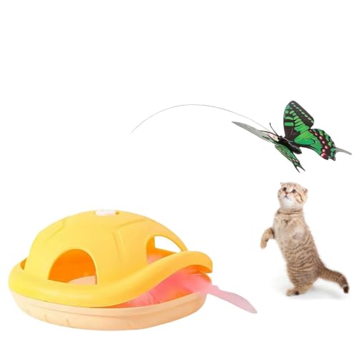 猫おもちゃ 電動 猫じゃらし 2in1猫じゃらし 羽根付き 人気 滑り止め 静音設計 自動運動 一人遊び お留守番に 簡単操作 運動不足対策 成年猫と子猫 ねこ 猫の好奇心を刺 飽きない ストレス解消 (黄色)