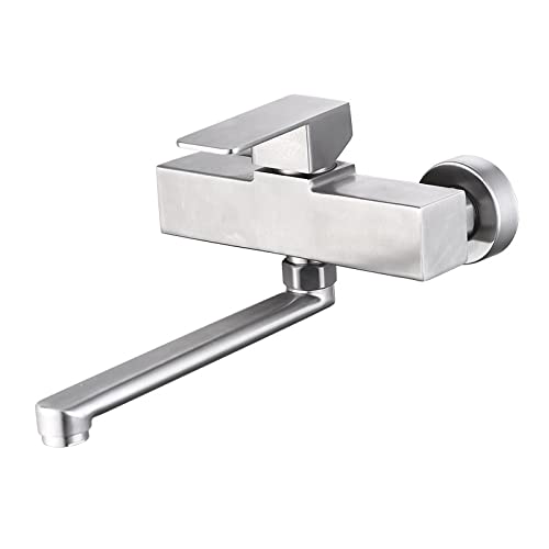 Grifo de fregadero de cocina de pared de acero inoxidable monomando para agua caliente y fría 2