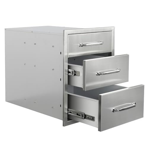 Image of Outdoor Kitchen Drawers 16 inch W x 21 inch H x 23 inch D Stainless Steel Triple Drawers with Ergonomic Handle for BBQ Island, Patio Grill Station & Outdoor Kitchen Cabinets