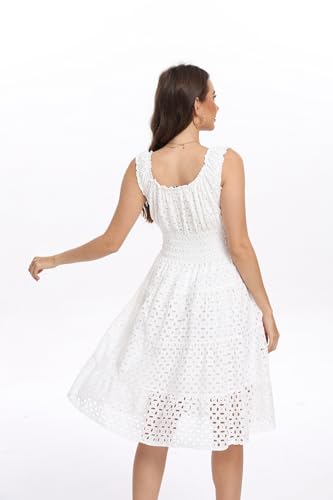 Women's 2025 Summer Short Dress Square Neck Hollow Out Lace Casual Beach Dresses2