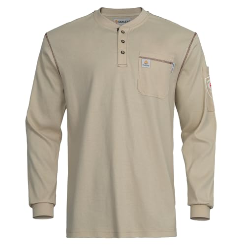 Image of VANLENS FR Shirts for Men Flame Resistant Shirt 5.5oz 100% Cotton Light Weight CAT2 Fire Retardant Henley Shirts