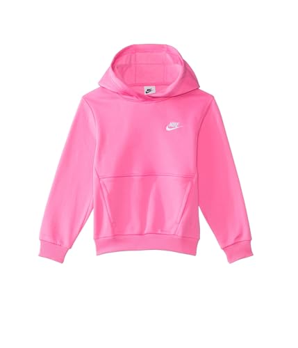 Nike Boy's NSW Club Fleece LBR Hoodie (Little Kids/Big Kids) Playful Pink/White MD (10-12 Big Kid)