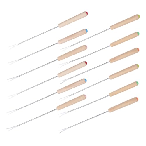 Cabilock 12pcs Stainless Steel Fondue Forks with Oak Handle Color Coded Dipping Skewers for Cheese Chocolate and Fruit for Family Gatherings and Parties