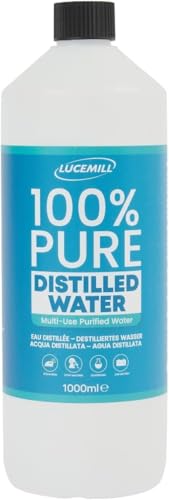 Lucemill 1 Litre (1L) Distilled Water | 100% Pure & Mineral-Free | For CPAP Machines Medical Devices Steam Cleaners & Irons | UK Bottled