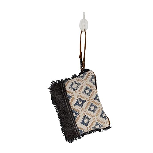 Myra Bag Exude Charm Pouch Upcycled Canvas, Rug, Leather & Cowhide S-26613