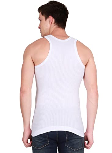 Image of Lux Cozi Cotton Striped Scoop Neck Sleeveless Men's Vest - Pack of 5 (#Chmpn-White-RN)