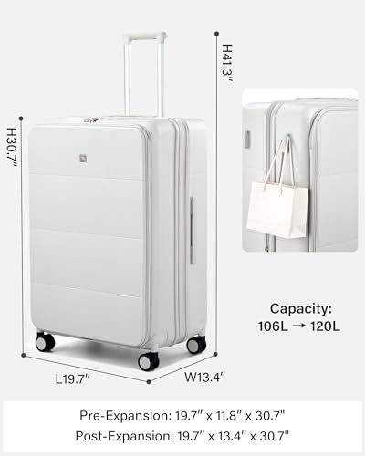 Image of Hanke Hardside Expandable Large Checked Luggage, 28 Inch Top Opening Trunk Luggages with Spinner Wheels, All-PC Hard Shell Suitcase, Lightweight TSA Approved (Smoke White, 120L)