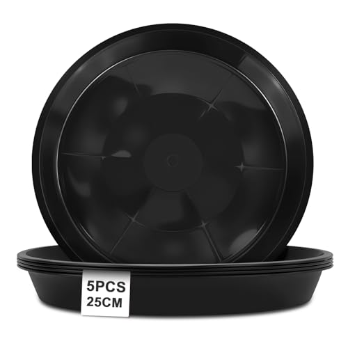 vsshe 5 Stück Blumentopf Untersetzer, Untersetzer für Blumentöpfe, Blumentopfmatte, Kunststoff Blumenuntersetzer Rund aus Ø 25 cm, Blumentopfuntersetzer für Innen- und Außenpflanzen, Schwarz