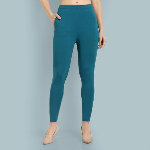 Image of ONE SKY Women Ankle Length Leggings | Premium Cotton Modal Spandex Blend | High Waist Stretchable & Bio-Washed Fabric | Colour-Lock | Ethnic Leggings for Women