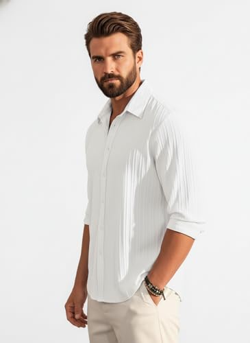 Image of Amazon Brand - INKAST Men's Casual Button Down Shirts Long Sleeve Linen Shirt Fashion Textured Beach Summer Shirt