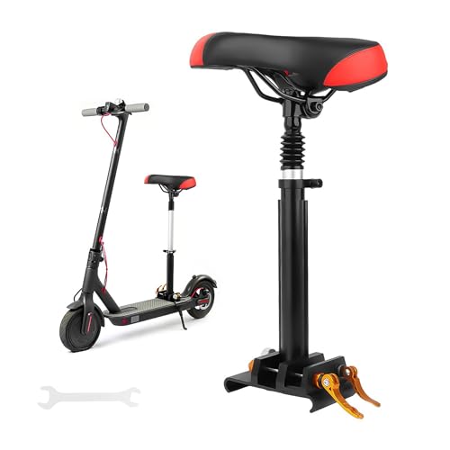 Universal Electric Scooter Seat Adjustable Height 17.7-25.6 inches PU Cushion with Aluminum Alloy Support Rod Comfortable & Breathable Replacement Seat for Xiaomi M365/M365 Pro - Black/Red