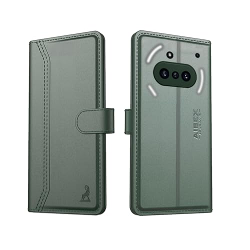 Image of AIBEX Nothing Phone 3(a) Flip Cover Leather Finish with Magnatic Closure | Inside TPU with Card Pockets | Wallet Stand | Complete Protection Flip Case - Green