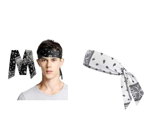 Image of Sweat Sweatband Headband Men, Ninja Headbands, Sports Head Tie, Mens Paisley Headband Long Hair, Athletic Head Band - Combo
