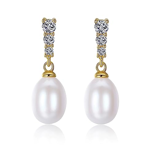 Boucles d'oreilles argent 925 plaqué or avec perle et zircon