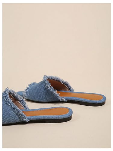 Verdusa Women's Pointed Toe Denim Sandals Open Toess Slip On Mules4