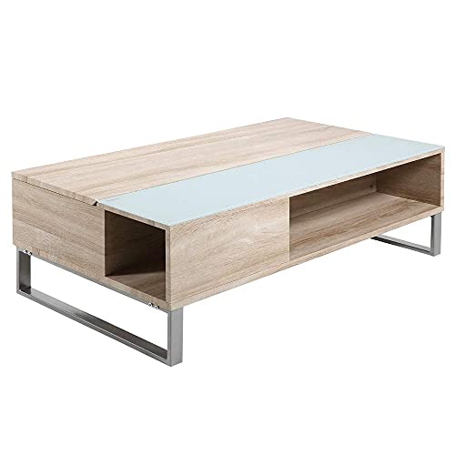 Selsey Kostrena - Banco / Mesa de centro - 110x60 cm - roble sonoma con inserto de vidrio - moderno