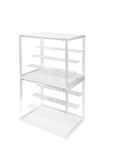 S.I.C Vetrina in Acrilico trasparente; Multi step per collezione Lego, Statuine, Modellini; Box Espositore Gadget, Action Figure Organizzatore oggetti da collezione; (Bianca, Set da 2 (23*34*31.6CM))