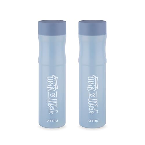 Image of ATTRO Crazy 1000ml Water Bottle - Round Plastic Fridge Bottle - Airtight, Leak-Proof, BPA-Free, Freezer Safe Durable & Lightweight - Set of 2 Grey - Ideal for Home & Office