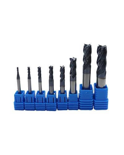 Image of 2-12mm Carbide Square Nose End Mill, 4 Flute, Carbide Tungsten Steel, TiAlN Coated End Mill Bits for Hard Materials, CNC Router Bit - 8pcs