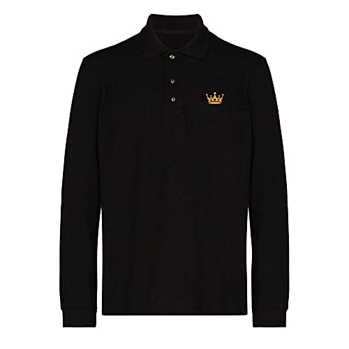 Mens Polo Shirts Crown King Embroidered Long Sleeve Polo Shirt Cotton Tennis Shirts for Men