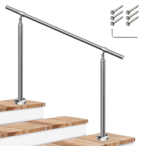 手すり 屋外 階段 ステンレス手摺 玄関 diy ステンレス鋼手すり 80cm-140cm 高い85/95cm 角度調整可能 簡単な取り付け 防錆 荷重200kg 高齢者、妊婦、子供、リハビリテーション患者 屋内屋外用 (シルバー, 長さ100cm)