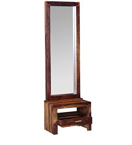 Image of Solid Sheesham Wood Dressing Table with Storate and Mirror | Dressing Table with 1 Drawer Storage (Solid Sheesham Wood, 58x35x182 CM, Wooden Finish Finish)