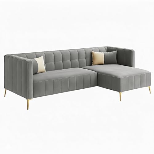 Image of SOCOZI Stylluxe 6 Seater Velvet Fabric RHS L Shape Sofa Set for Living Room |Fabric L Shape Sofa Set for Home & Office (Light Grey)