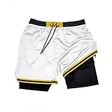 Anime Gym Shorts Drawstring Compression Mesh Shorts Athletic Workout Running Shorts (US, Alpha, Medium, Regular, Short, White/Black)