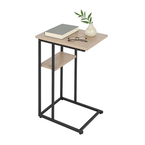 Relaxdays Sidobord, stor och liten hylla, HBT 60 x 40 x 30 cm, bord för soffa och säng, metall och MDF, ljusbrun/svart