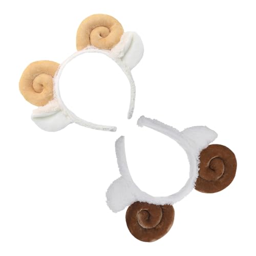 SOIMISS Diadema Cuernos de Oveja de Peluche, 2 Unidades (amarillo y Café), Accesorio Adorable Cabello, Adecuado para Spa, Maquillaje, Limpieza Facial y Disfraces de
