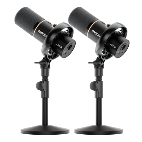 MAONO PD200W Hybrid Wireless Podcast Equipment Bundle for 2, XLR USB Dynamic Microphone Kit with 2 Desktop Stand, Software, Noise Cancellation, for Co-hosted podcast, Vocal Recording, Conten