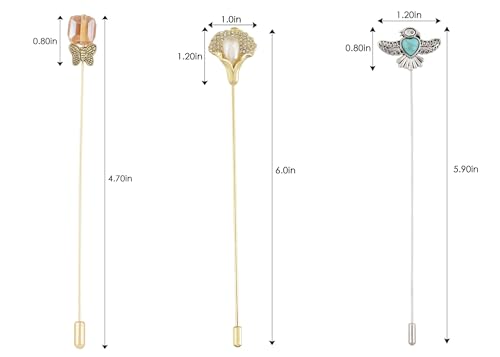 Image of Alilang 3Pcs Vintage Style Hat Lapel Brooch Pins with Flexible Bendable Design for Secure Fit on Hats, Scarves, and Suits