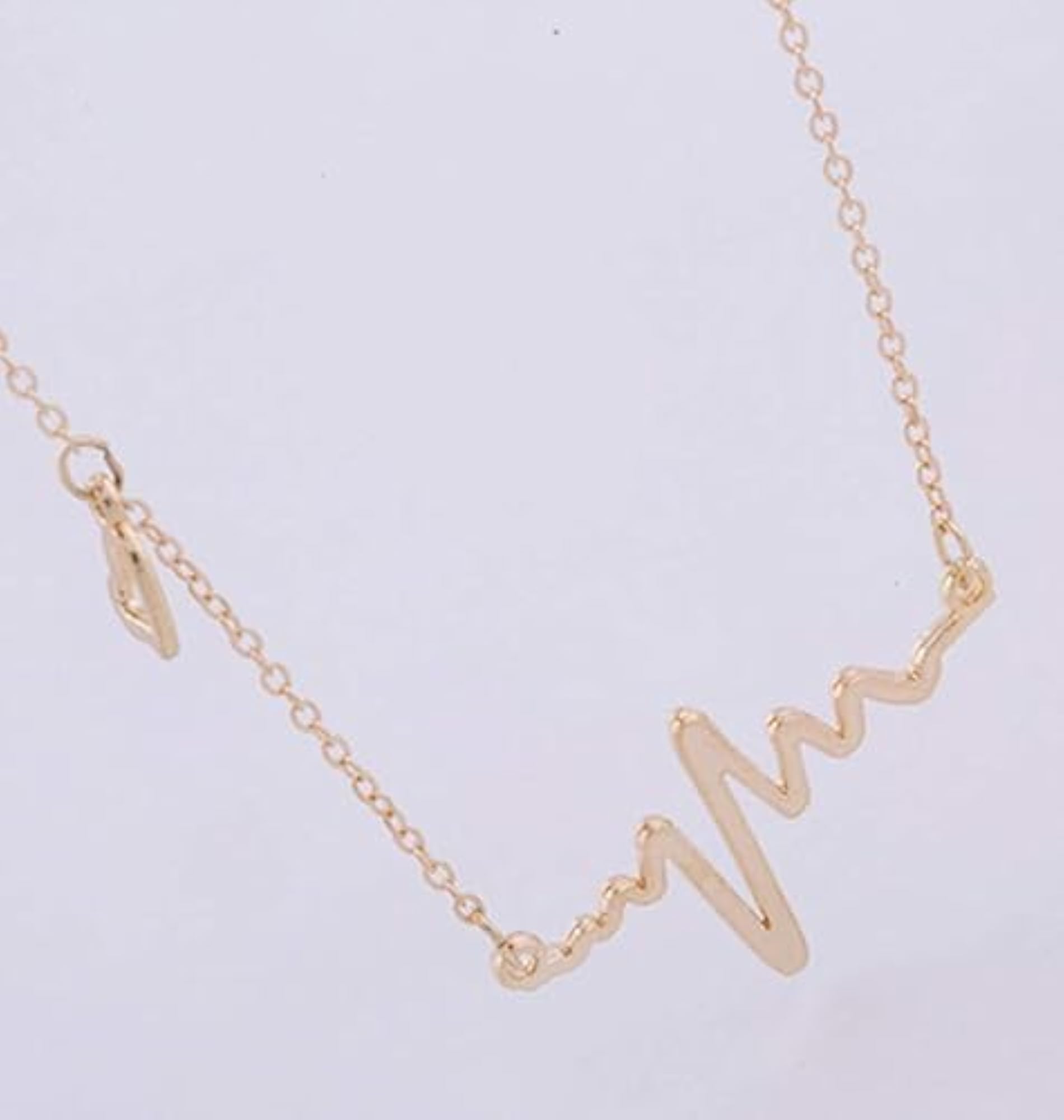 Ekg Necklace Heartbeat Rhythm With Love Heart Shaped Gold