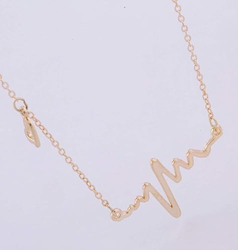 Ekg Necklace Heartbeat Rhythm With Love Heart Shaped Gold