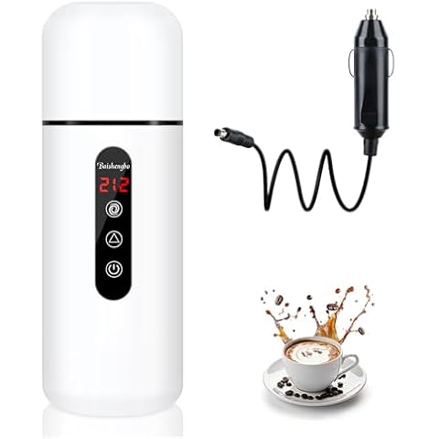 Car Kettle, 12V/24V Portable Electric Travel Kettle 420ML & 304 Stainless Steel Water Boiler with Built-in Magnetic Induction Stirring Temperature Adjustable Mini Water Heater for Tea Coffee Milk Cover