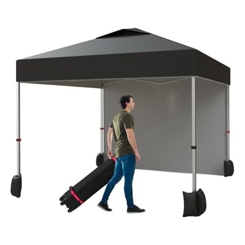 10x10 Pop Up Canopy Tent with 1 Removable Sidewall, Instant Outdoor Canopy Portable Commercial Canopy with Wheeled Bag and 4 Weight Bags for Patio, Party, Events, Camping-Black Cover
