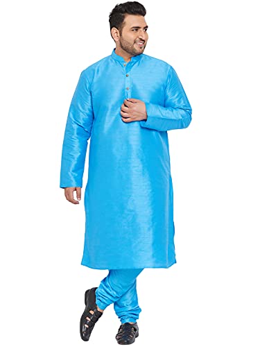 Image of VASTRAMAY Plus Size Men's Silk Blend Kurta Set-New Aqua Blue