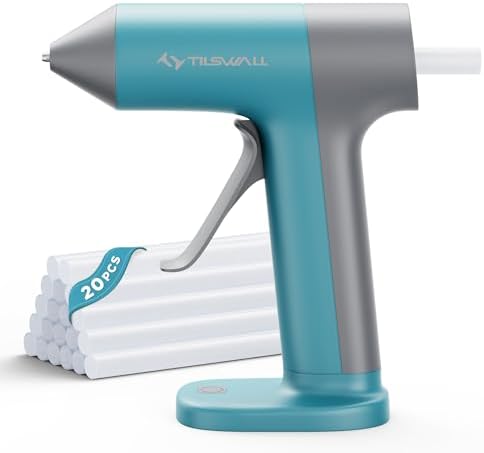 Tilswall Cordless Hot Glue Gun, Rapid 30s Preheat, Mini glue gun and sticks set with 2000mAh Type-C Rechargeable, Smart Power Off, 20 Premium Glue Sticks, Ideal for DIY Crafts, Gift Making Blue